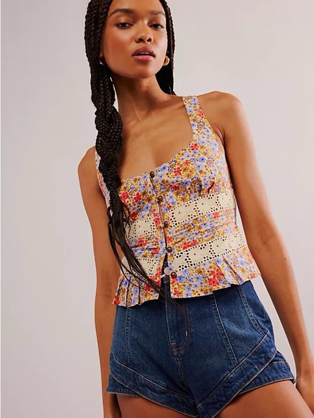 Free People Kiana lace printed tank top medium floral shirt - Picture 2 of 15